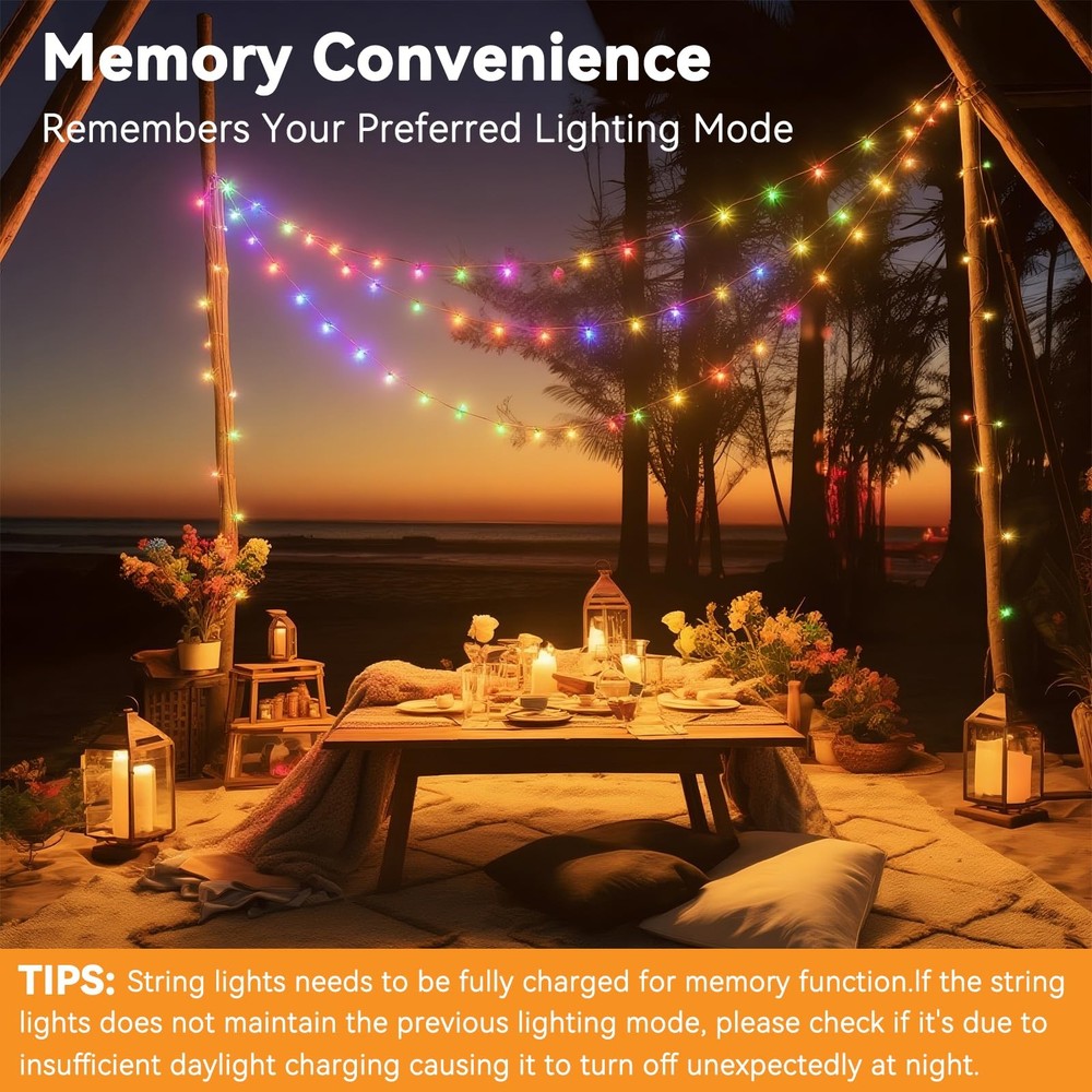 Solar String Lights Outdoor Waterproof 2 Pack Total 66ft 2 Pack, Multicolor