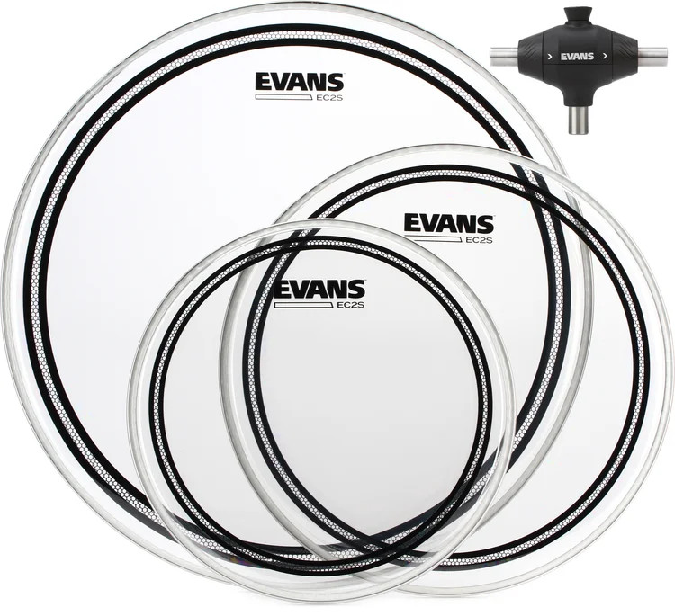 Evans EC2S Clear 3-piece Tom Pack with Pull Cord Drum Key - 10/12/16 inch