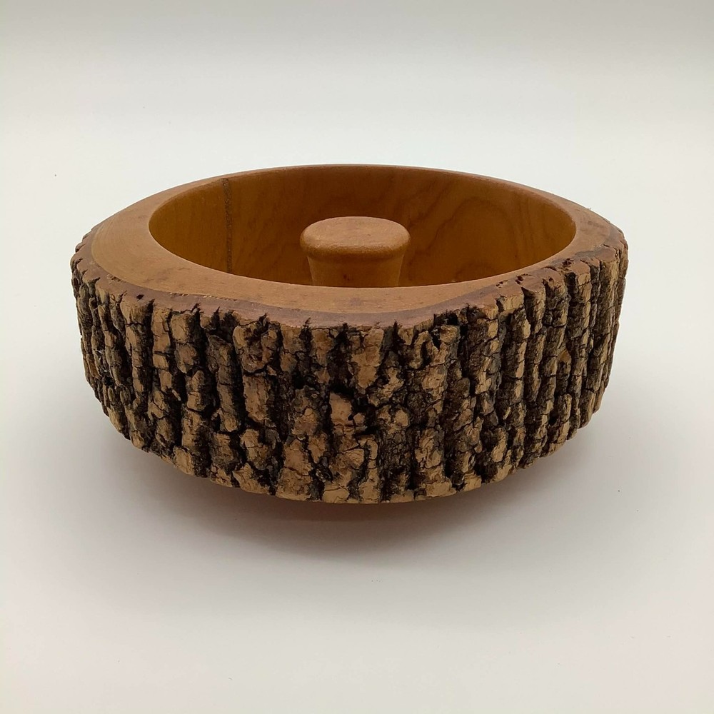 Vintage Rustic Ware Nut Cracker Bowl, Tree Bark, With 1 Pick