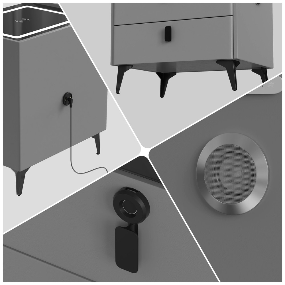 24" Modern Bedroom Smart Bedside Table Fingerprint Unlocking+Bluetooth+Led