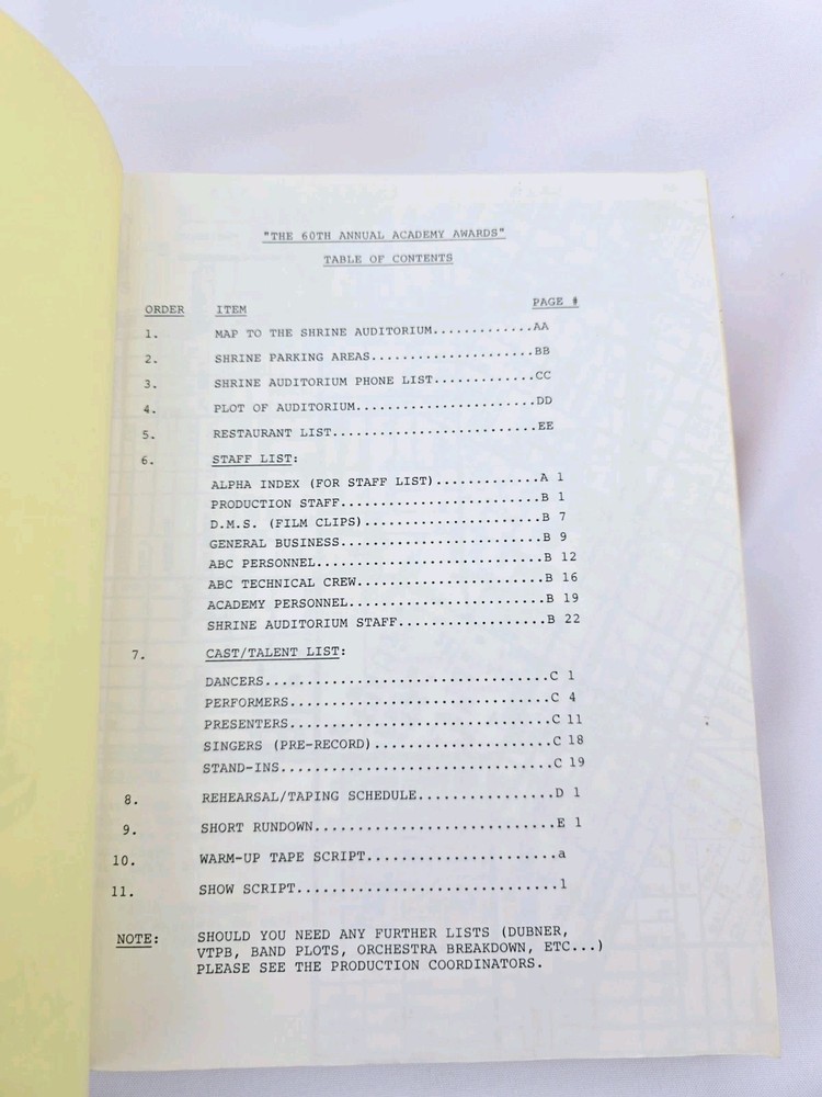 60th Academy Awards Script