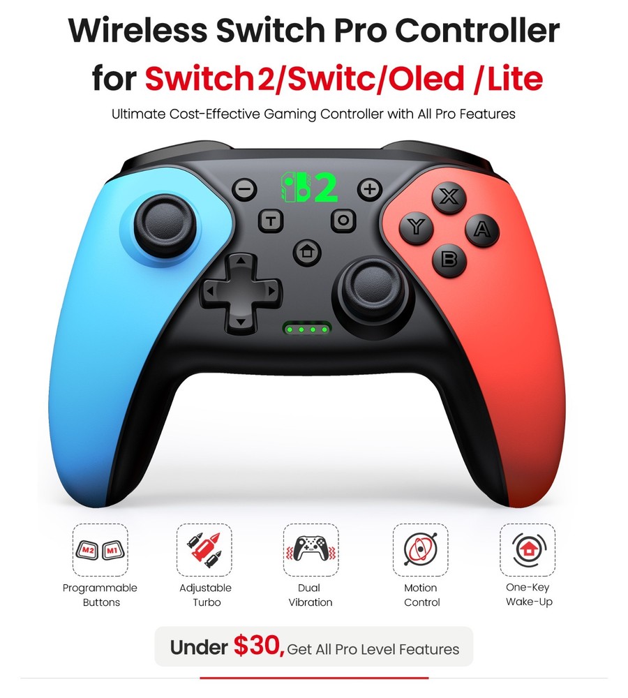 Wireless Pro Switch 2 Controller for Switch 2/Switch/Lite/OLED/Android/iOS/PC