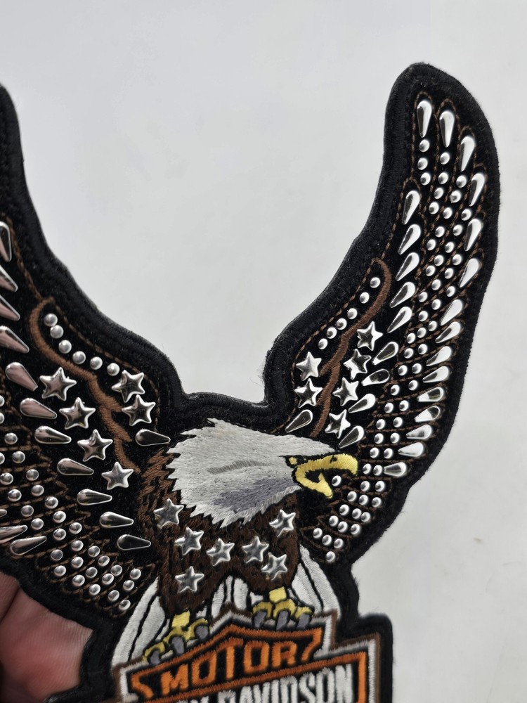 VINTAGE HARLEY DAVIDSON MC CHROME SILVER STUDED EAGLE PATCH UP WING