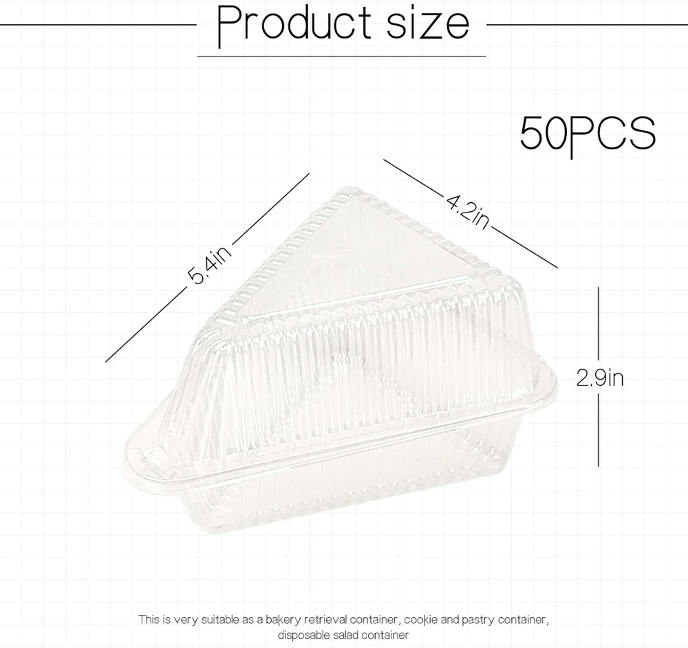 50Pcs Cake Slice Containers with Hinged Lid,4 Inches Disposable Pie Slice Boxes,
