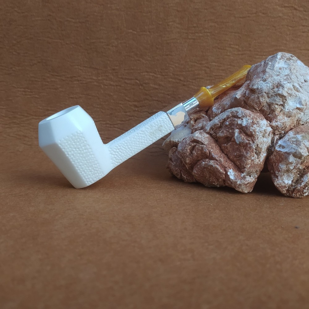 Private Design Meerschaum Pipe Silver Spigot Stem with Fitted Case