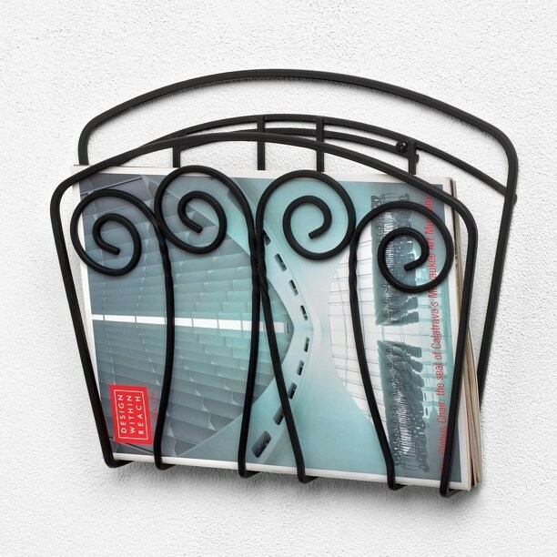 Magazine Rack Black Metal Wall mount Scroll Design