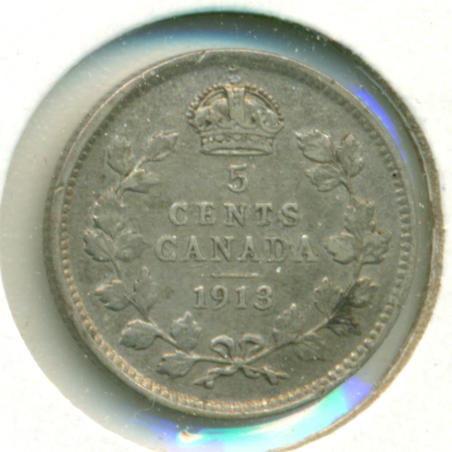 1913 CANADA SILVER FIVE CENTS, NICE EXTRA FINE, GREAT PRICE!