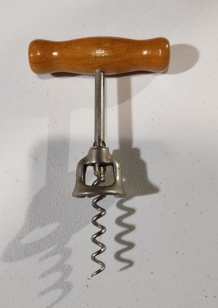 Vintage German Wine Bottle Corkscrew Maple Handle 5 3/4"L