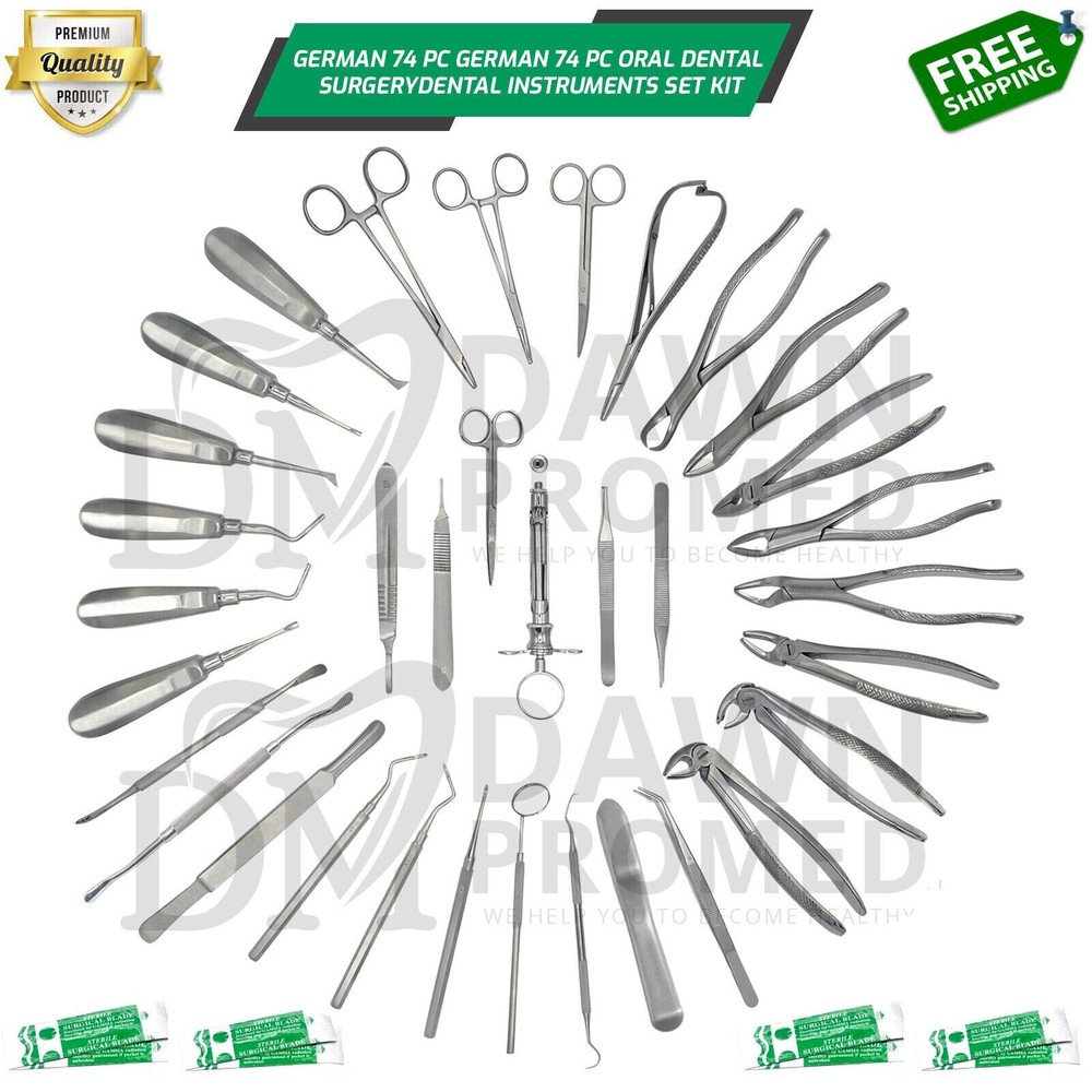 German 74 Pc Oral Dental Surgery Extracting Elevators Forceps Instrument Kit Set