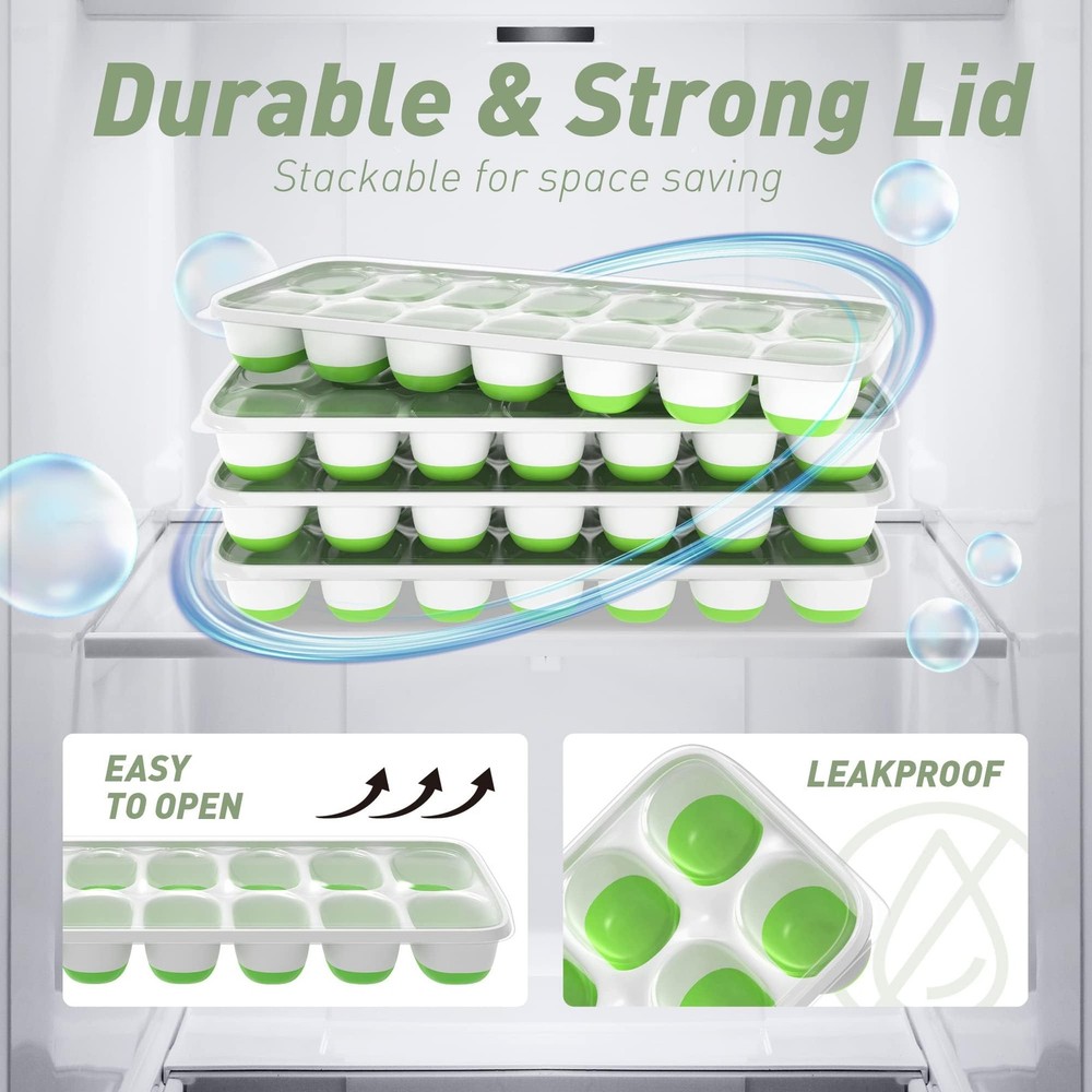 Ice Cube Tray with Lid, 4 Pack Durable Stackable Ice Cube Trays for Freezer New
