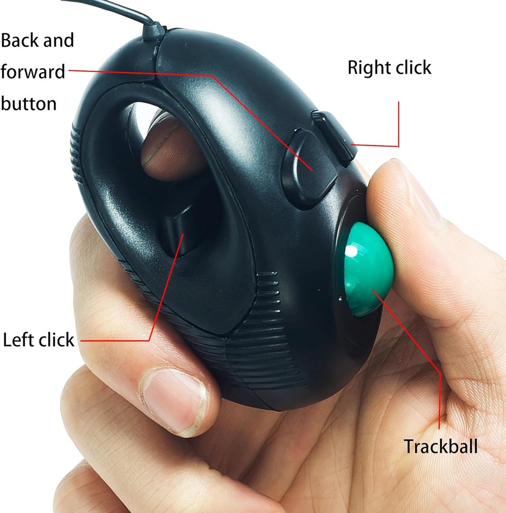 YUMQUA Finger Mouse, Handheld Trackball Mouse Mini 4D USB Hand Held black