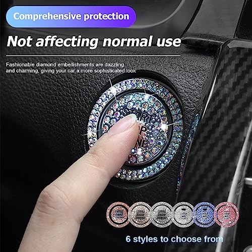 2 Pcs Bling Car Engine Start Stop Button Decorative Ring, With hole Pink