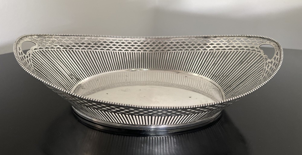 Solid 835 Silver Germany Large Bread Basket Tray Beaded Edge 400g