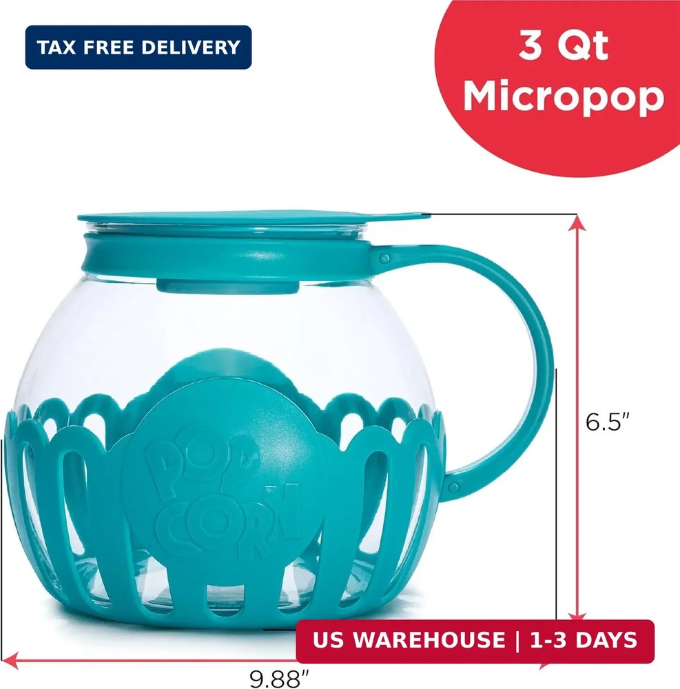 Ecolution Patented Micro-Pop Microwave Popcorn Popper with Temperature Safe Glas