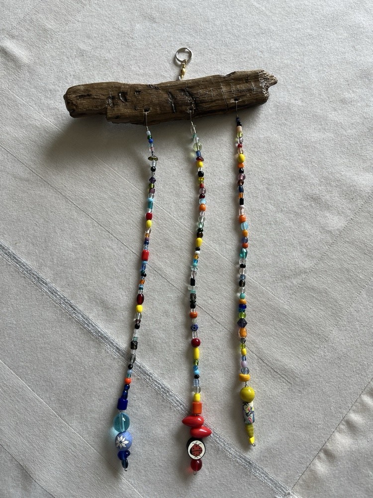 Boho-Style Handcrafted Multicolor Beaded Driftwood Sun Catcher