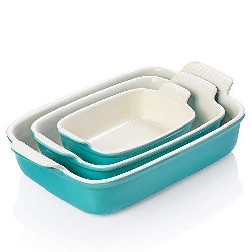 Porcelain Bakeware Set for Cooking, Ceramic Rectangular baking dish Turquoise