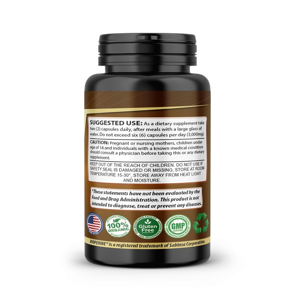 TURMERIC GINGER BLACK PEPPER EXTRACT BIOPERINE CAPS CURCUMIN TUMERIC ORGANIC 60
