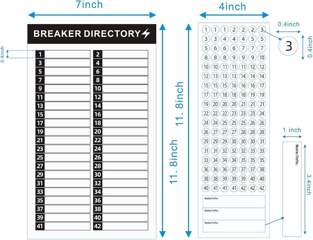 16 Sheets Breaker Panel Labels Electrical Box Sticker Numbers Breaker