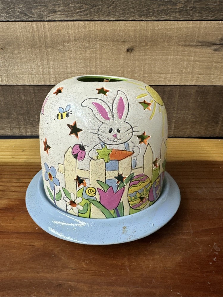Vintage Easter Bunny Spring Scene Dome Candle Holder
