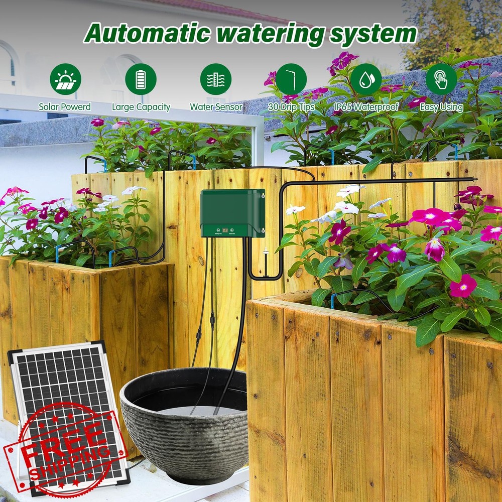 AnseTo 10W Solar Drip Irrigation System Automatic Plant Watering Kit