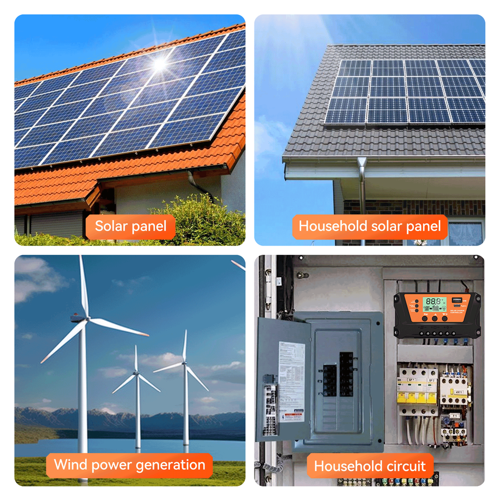 30 Solar Panel Battery Charge Controller USB Type-C 12V/24V Auto Regulator LCD