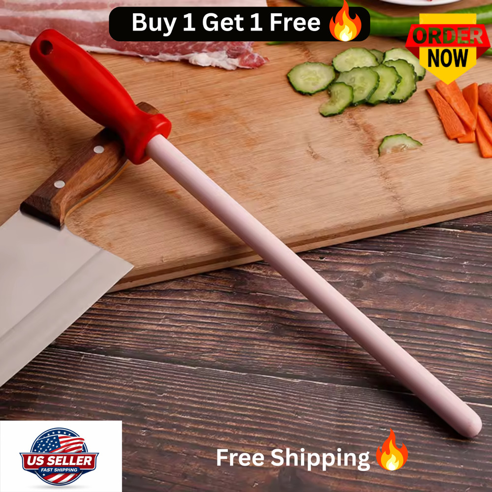 Ceramic Knife Sharpener | 12" Overall ~ Kitchen Tools Household Rod [RED]