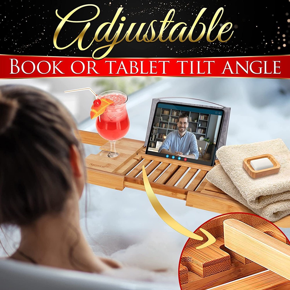 SereneLife SLBCAD29N Extendible Adjustable Bathtub Caddy