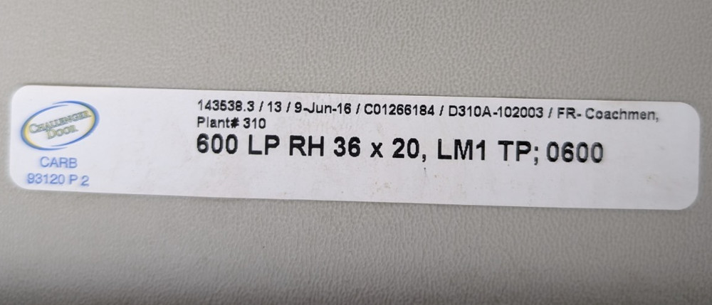 Challenger 36" x 20" RV Baggage Compartment Access Door Hatch Coachmen Camper
