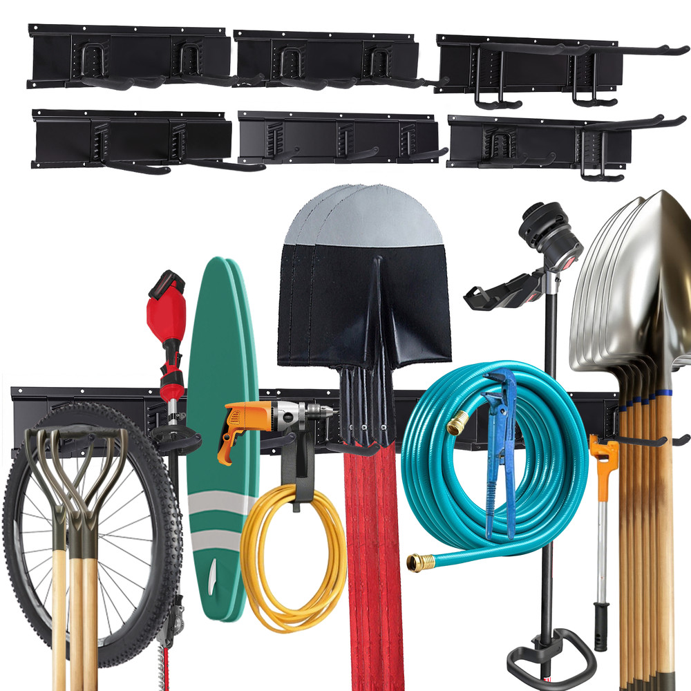 Garage Tool Organizer Wall Mount（6 Rails & 13 Multi-Type Hooks）