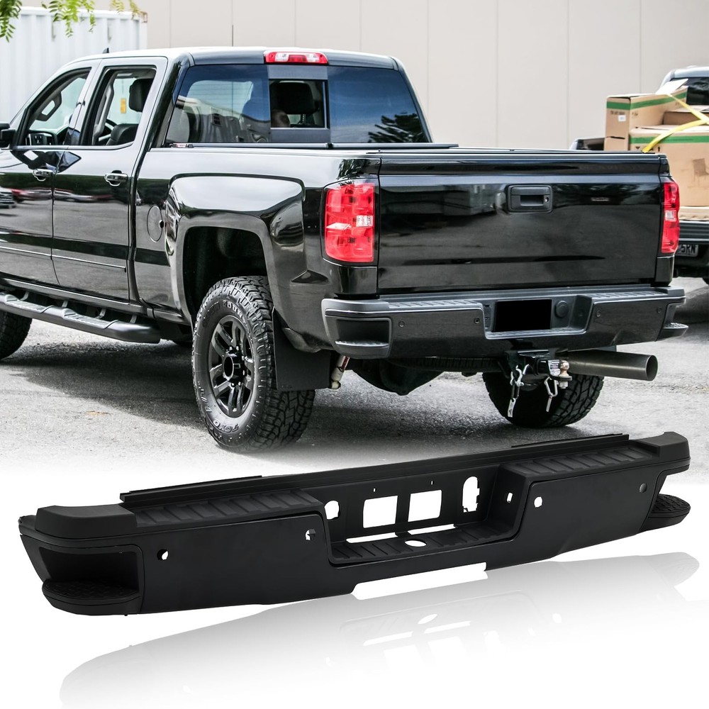 Rear Bumper for Silverado Sierra 1500 2014-2018 Black with Sensor Hole