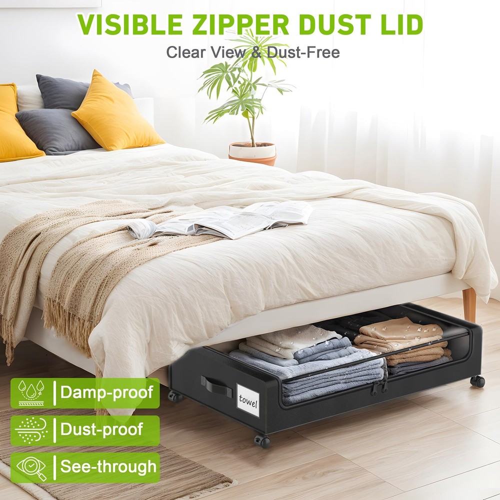 Under Bed Storage with Wheels, XXL 60L Under Bed Storage Containers, under th...