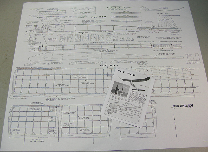 Model Airplane Plans (FF): Fly Rod 45" Wingspan for ½A Engine