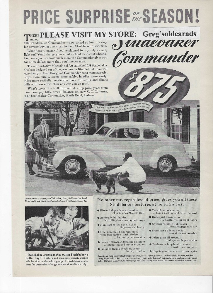 Original 1938 Studebaker Commander Coupe  vintage print ad