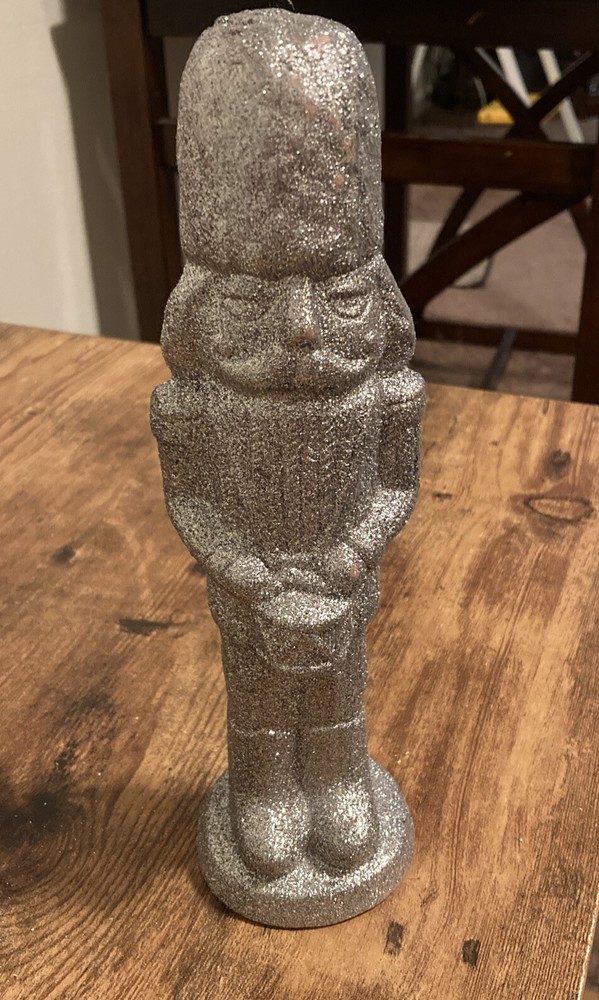 Christmas Decor silver glitter ceramic 10in nutcracker soldier NWT