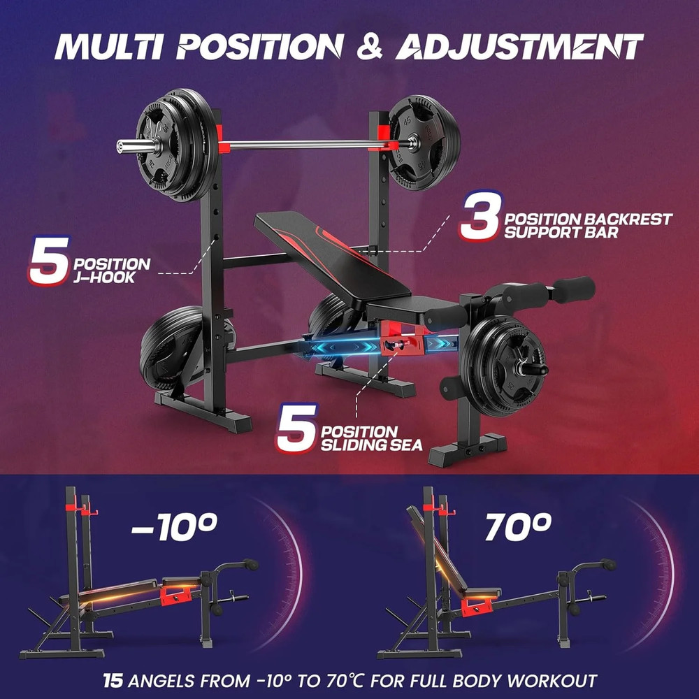 900LBS Weight Bench Set Multi-Purpose Foldable Workout Bench with Squat Rack New