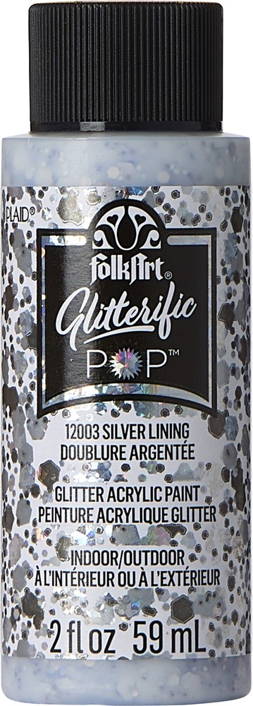 Folkart Glitterific Pop Acrylic Paint 2oz-Silver Lining