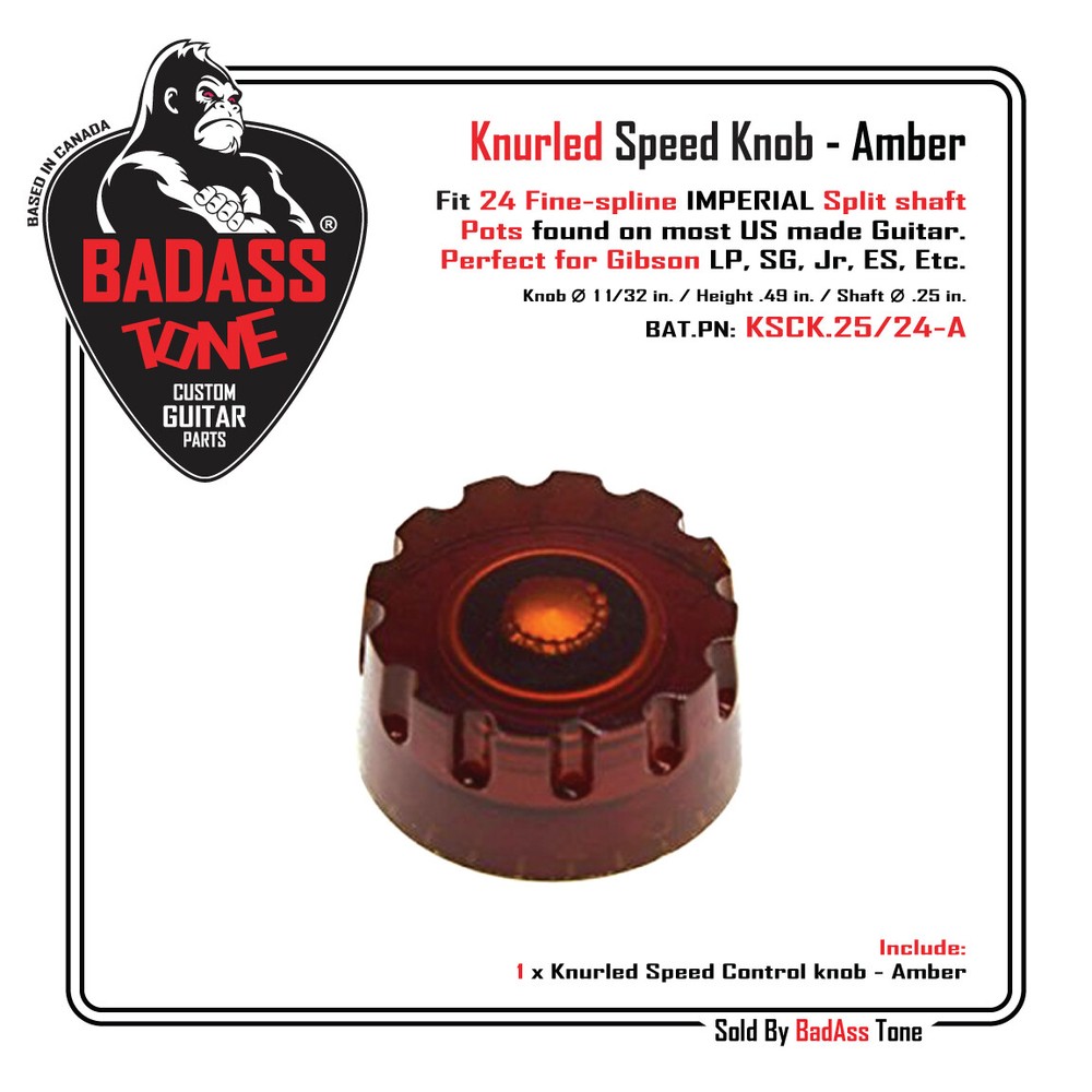 High Quality Amber Knurled Speed Knobs - 1/4 Shaft / 24 Fine-Spline