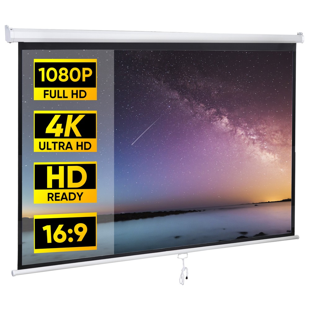 Outdoor Projector Screen Pull Down 80 Inch 16:9 HD Portable Projection Screen