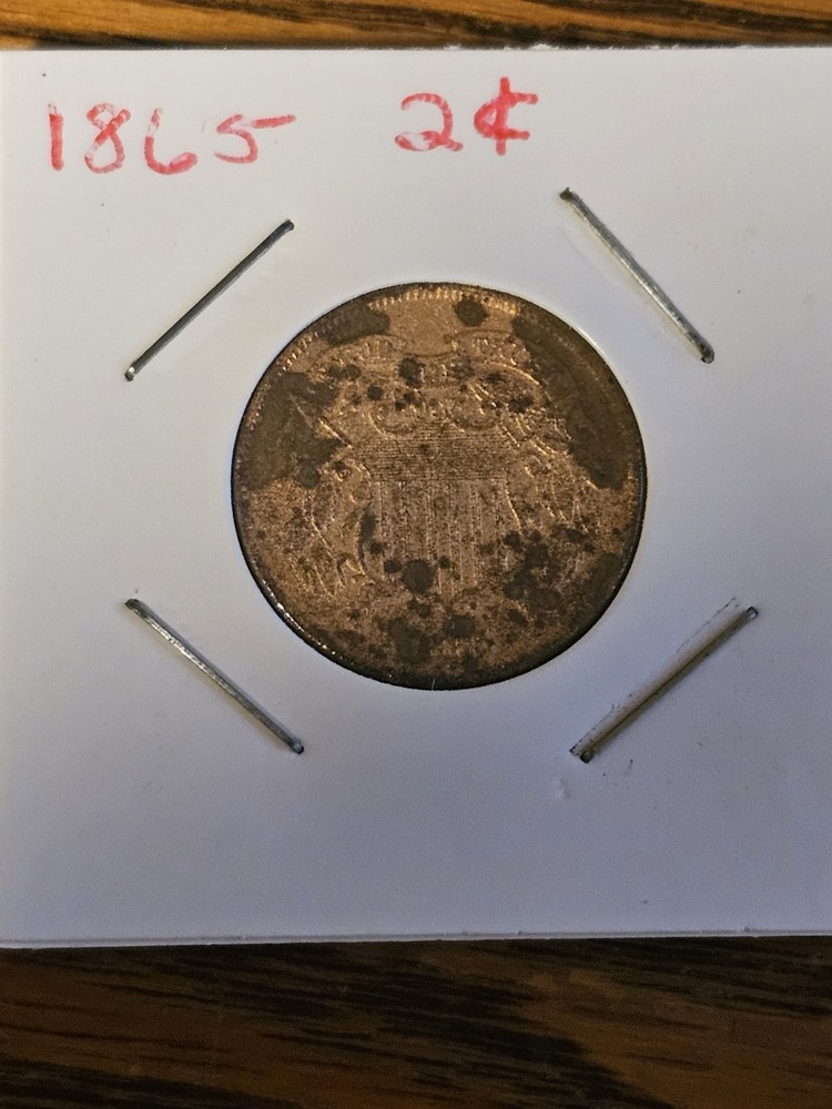 1865 Two 2 Cent Piece- Fancy 5, XF Details