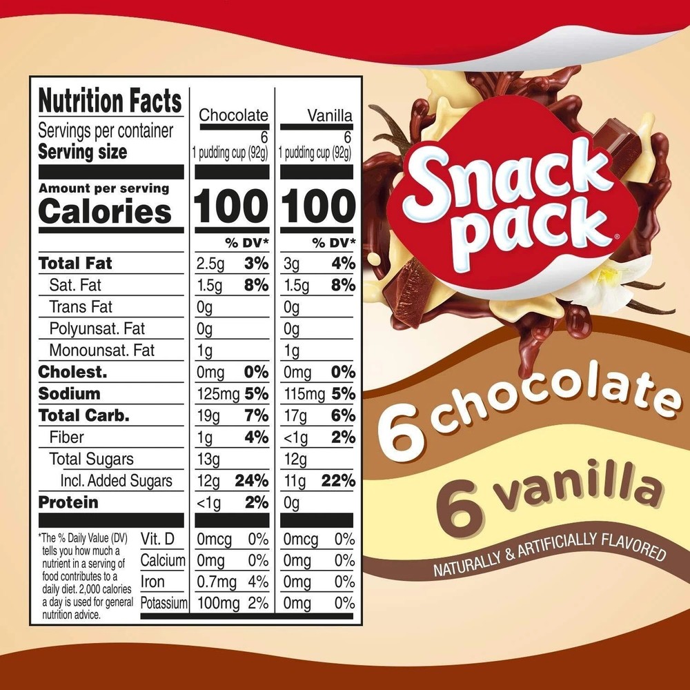 Snack Pack Chocolate and Vanilla Flavored Pudding Cups Family Pack, 12 Count ...