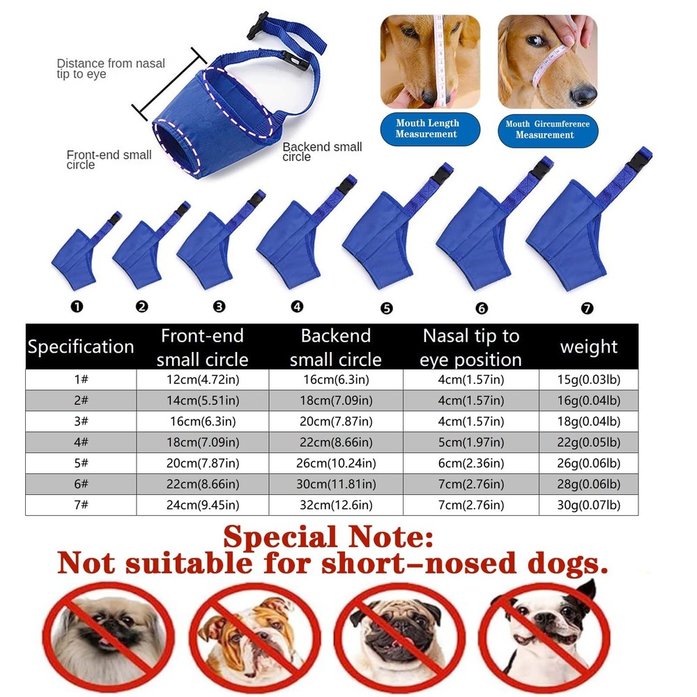 Dog Muzzle Soft and Breathable Prevents Barking, Chewing Blue(1-4#)