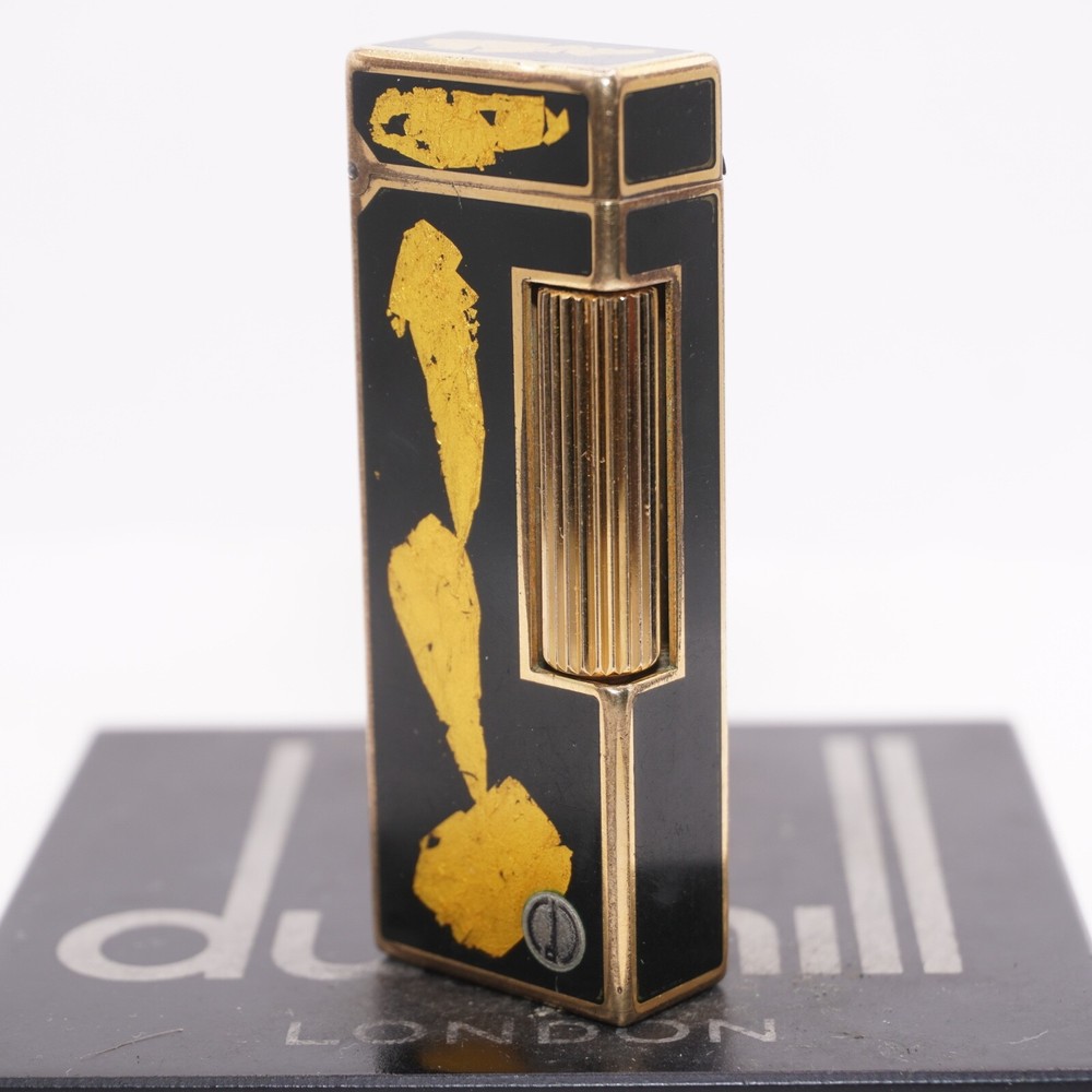 Dunhill Lighter Gold/Black_ With Gold Leaf_Ultrasonically Cleaned_WORKING