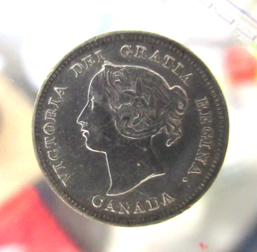 1899 Canada 5 Cents Silver Coin, ABOUT UNC. Grade