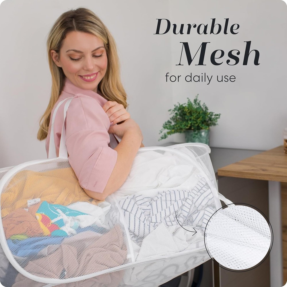 Foldable Laundry Basket - Popup and Collapsible, Durable Mesh Material, Folds...