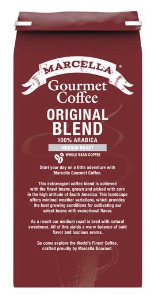 Marcella Arabica Medium Roast, Original Blend, Whole Bean Coffee, 12 oz