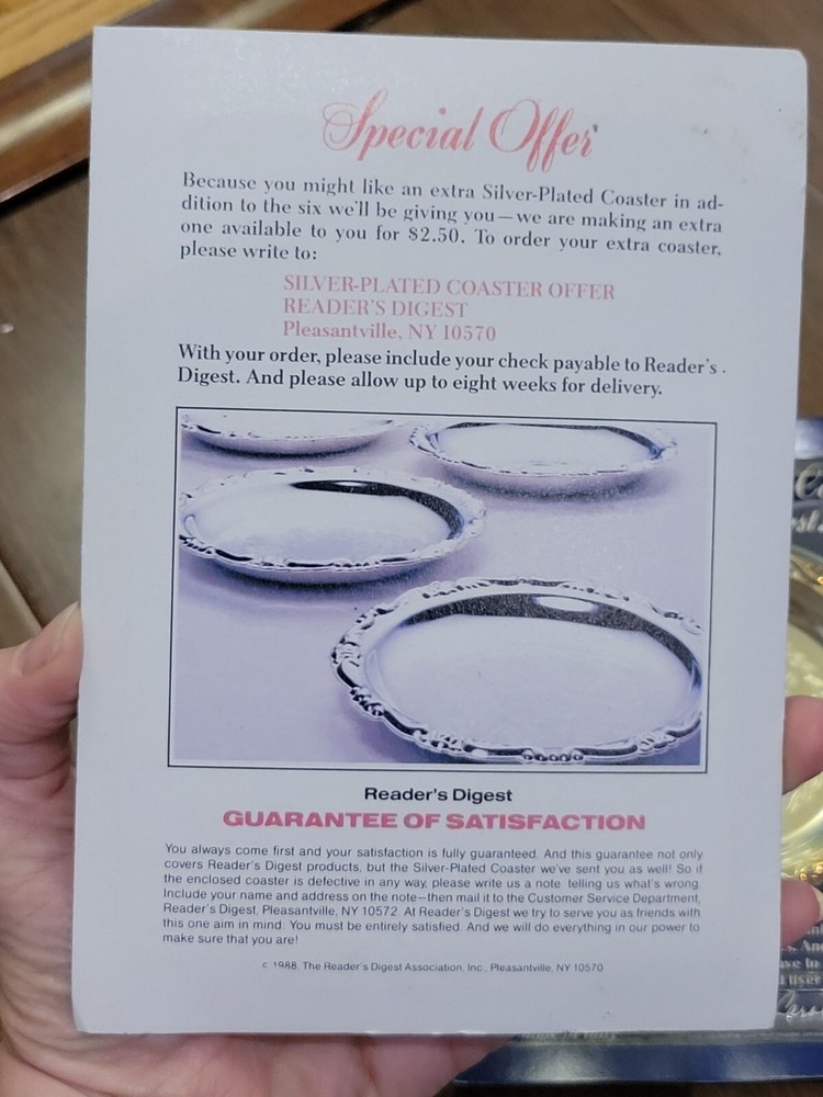 2 SILVER-PLATED Coasters READERS DIGEST 1988 Made in Italy