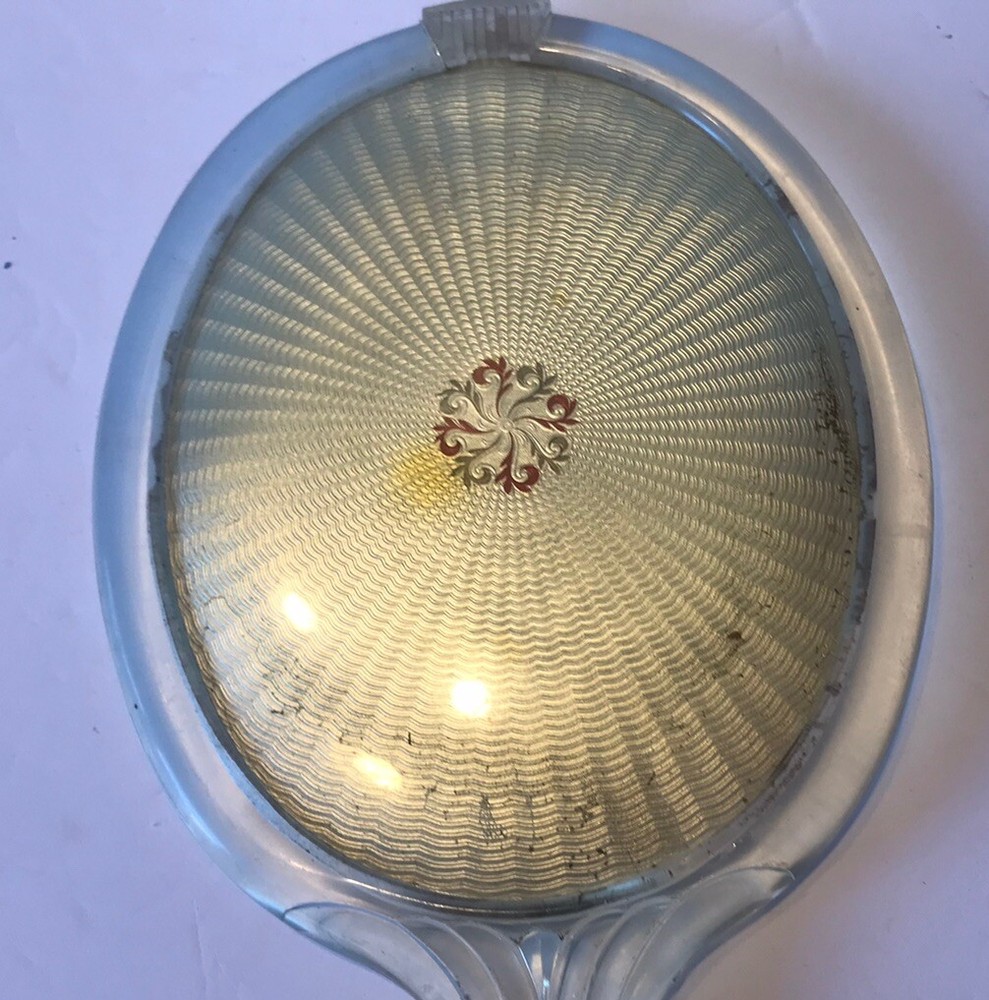 Vintage Lucite Hand Held Vanity Mirror Clear Plastic