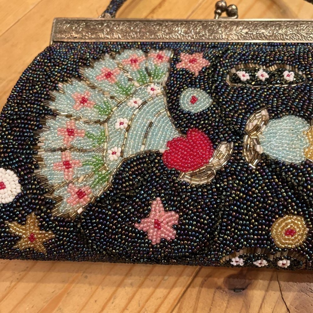 Japanese Vintage Beaded Evening Bag – Multi-Color Peacock