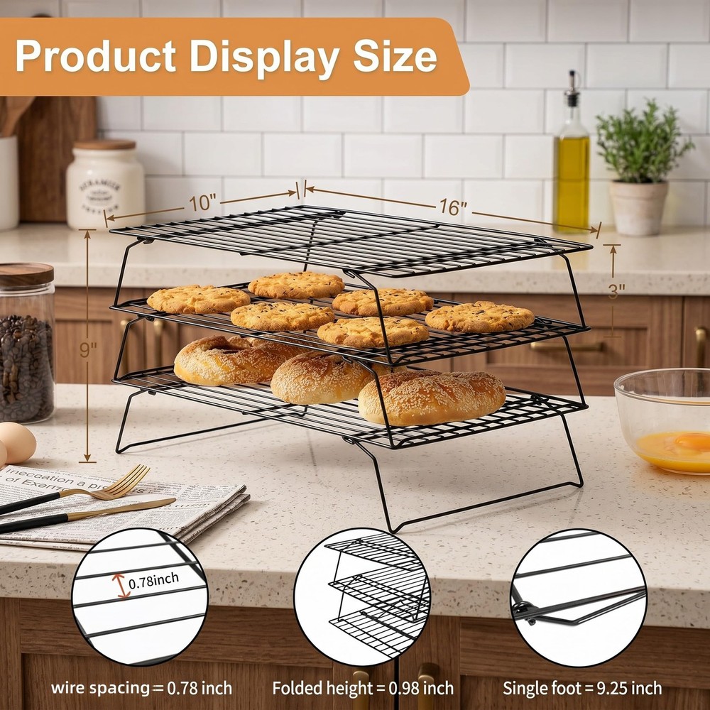 Cooling Racks for Baking, 3-Tier Stackable Wire Cooling Rack Set 10"x15.8",He...