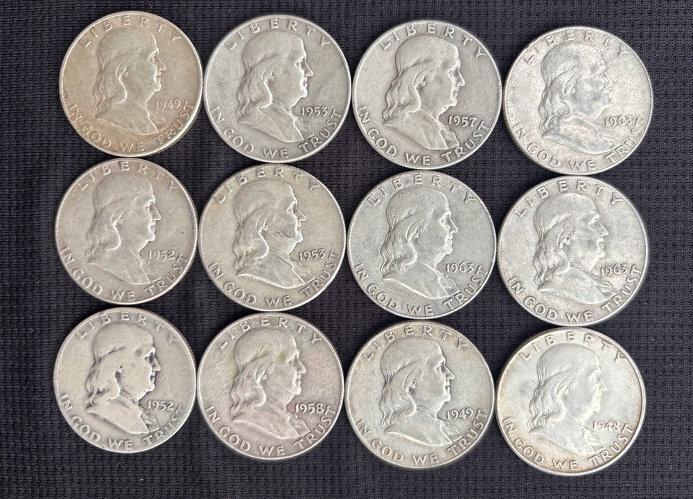 Lot Of 12 Franklin Half Dollars